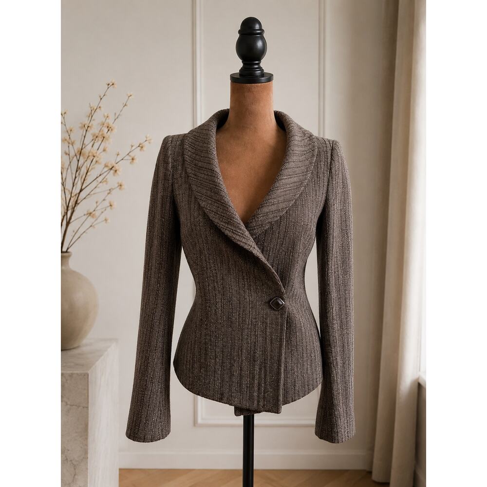 United nation colors Womens Brown Striped Wool Blend Blazer Size 40(US 2-4,XS-S)
